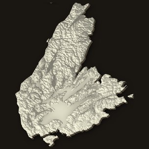 Cape Breton Island printed as terrain alone, with no border around it.